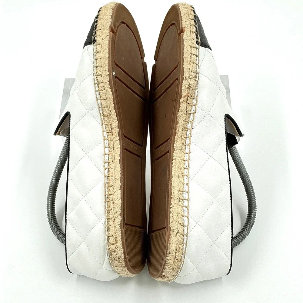 Talbots Size 9.5 White Quilted Leather Espadrille Loafers Black Cap Toe
